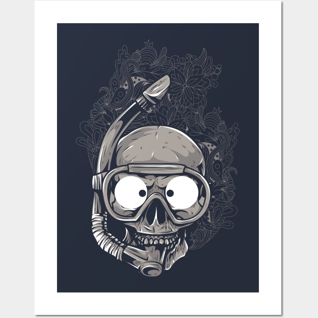 Skull in Scuba Mask Wall Art by NiceIO